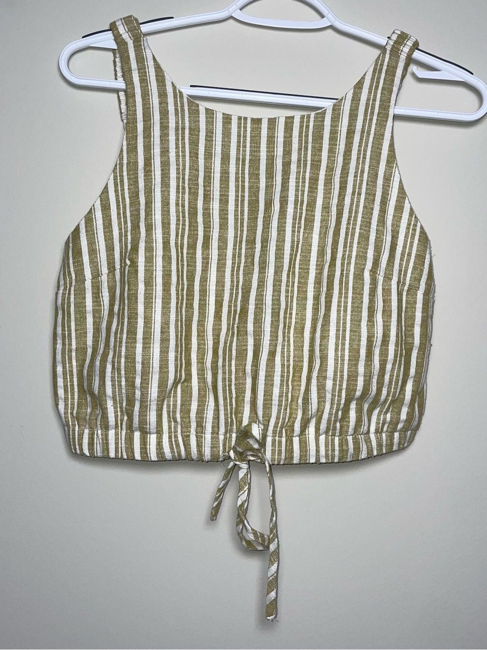 Fashion On Earth M Brown And White Stripe Cotton And Linen Tie Bottom Tank Top